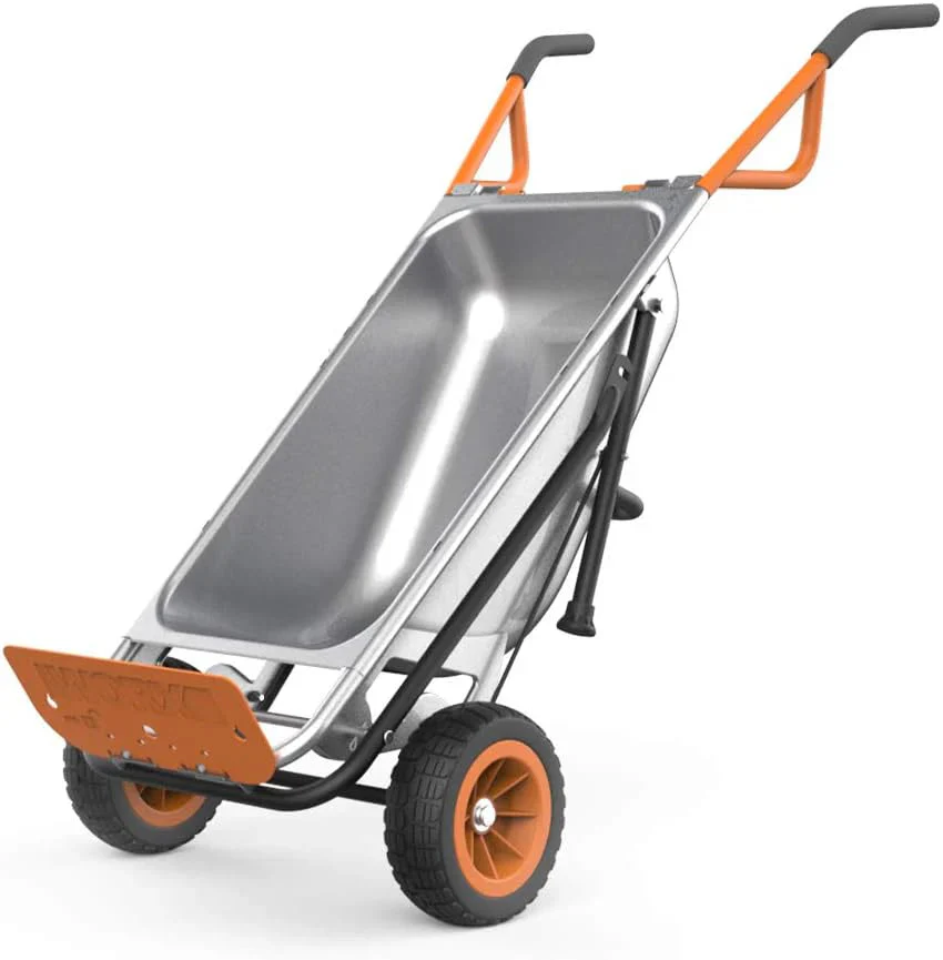 Worx 8-in-1 Aerocart Metal Garden Cart, Wheelbarrow And Dolly, Orange, Black And Silver – WG050