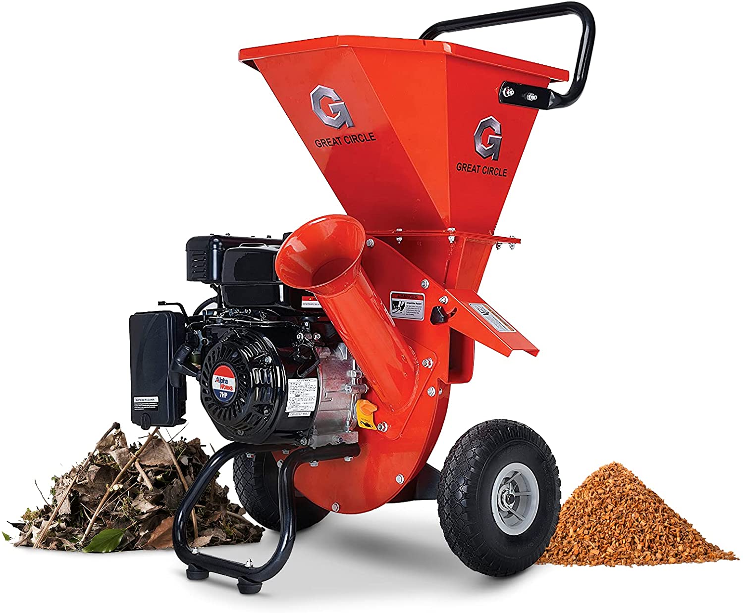 GreatCircleUSA 3-in-1 Gas Powered Wood Chipper Shredder Mulcher, 7HP, 3 in Max Branch Capacity