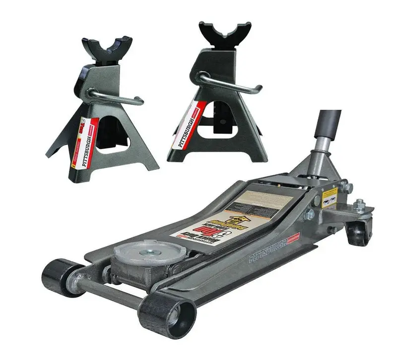 Pittsburg 3-Ton Low-Profile Steel Floor Jack And Stands Combo – Rapid Lift Hydraulic System