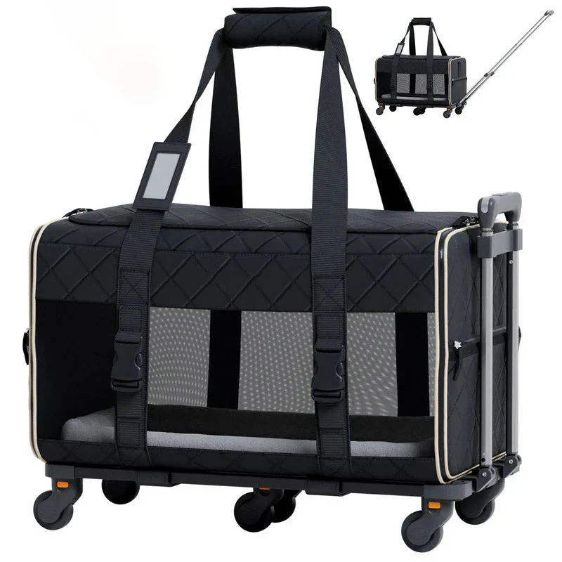 Quilted Chariot Pet Carrier With Removable Wheels And Double Telescopic Handle – PRO