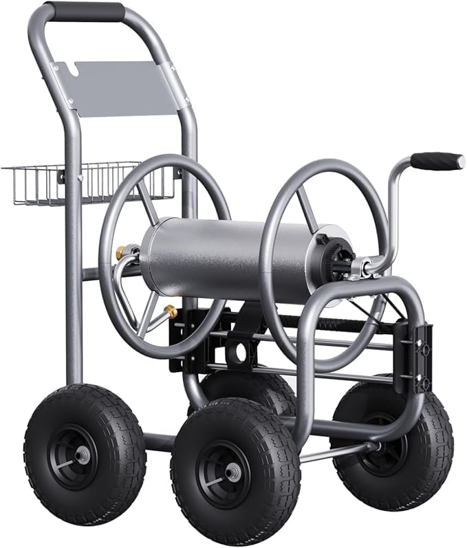 Giraffe Tools Heavy Duty Garden Hose Reel Cart With Wheels – 250-Feet 5/8-Inch Hose Capacity
