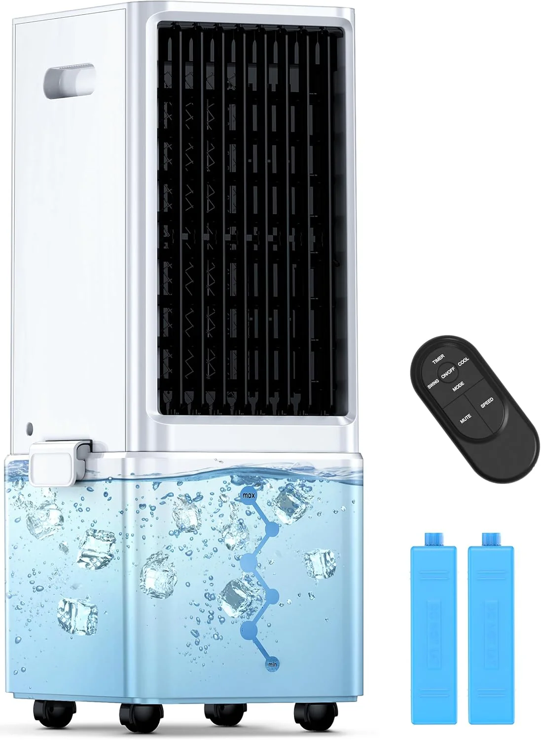 Portable Evaporative Air Cooler, 2.4-Gallon, 4 Modes, 3 Speeds – 23.9in D x 9.3in W x 9.3in H