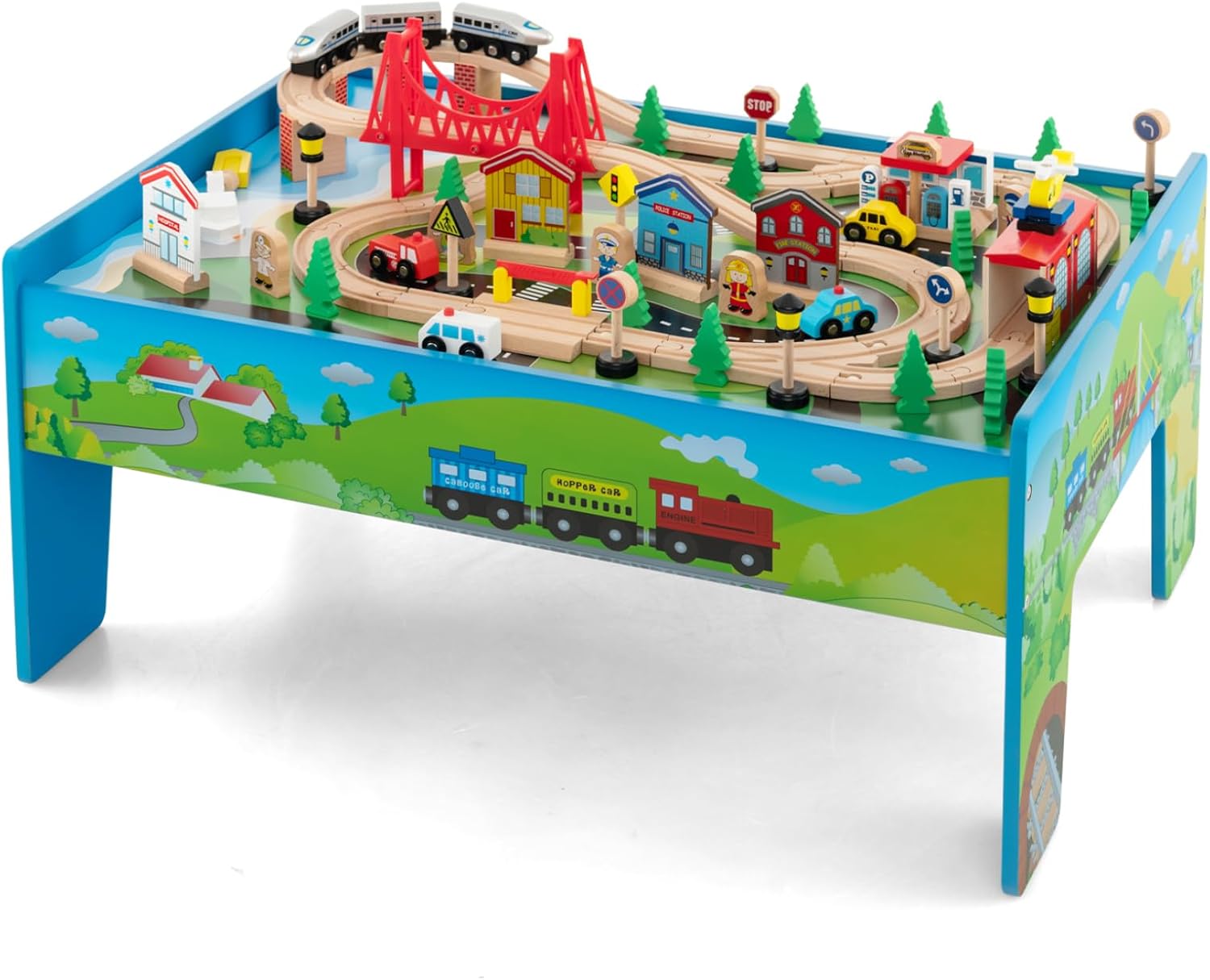 Wooden Children’s Train Activity Table With Storage, 100 Pieces, 48 x 24.5 x 16 L x W x H