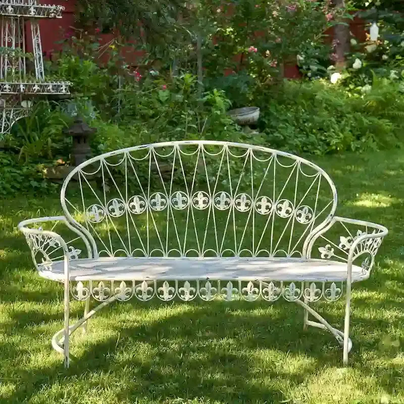 Antique White Curved-Back Garden Bench – Paris 1968