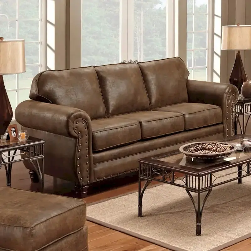 Sedona Upholstered Sofa With Faux Leather Microfiber, 37 H X 88 W X 36 D – Sedona