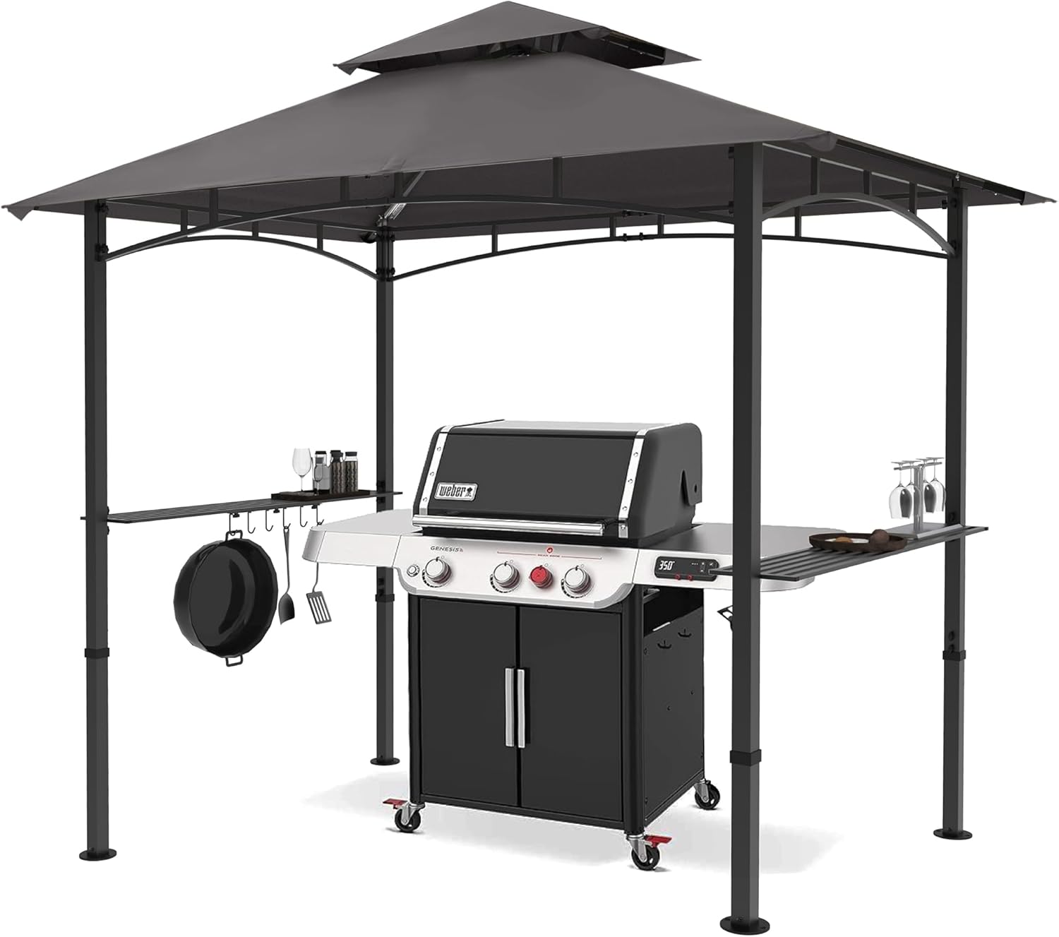 Outdoor Barbecue Shelter Canopy With LED Lights, 8 Feet By 5 Feet, Gray