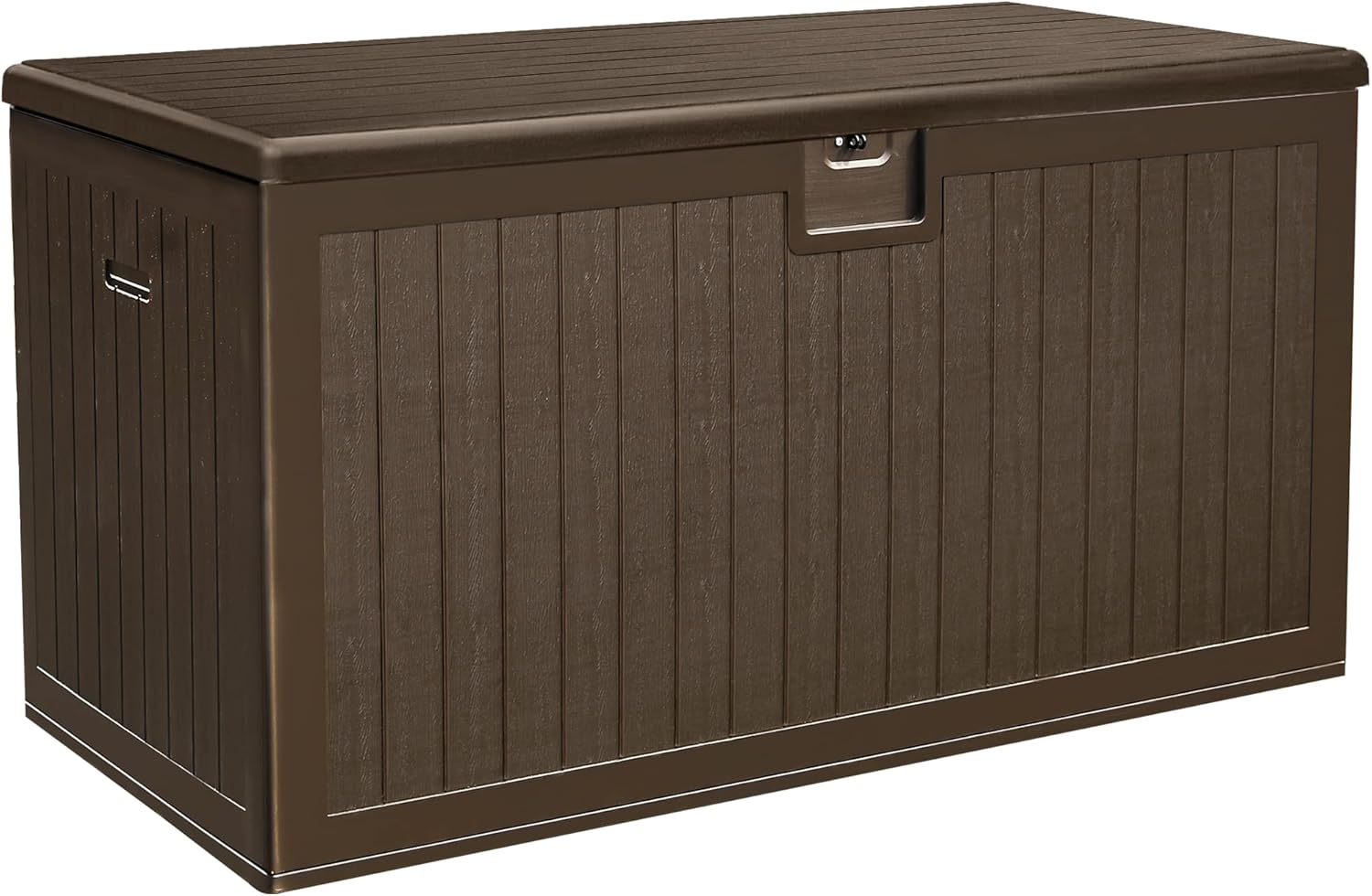 150-Gallon Resin Deck Storage Box With Divider And Side Handles, Dark Brown