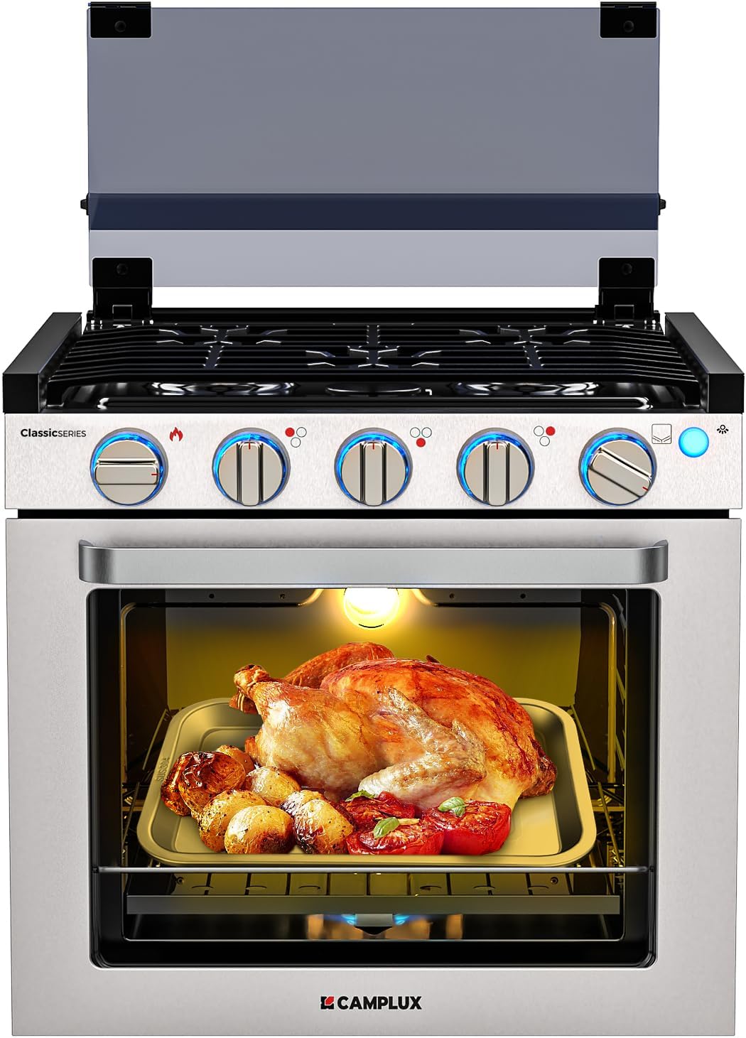 RV Liquefied Gas Stove Oven, 3 Burners, Stainless Steel, 21 Inches High