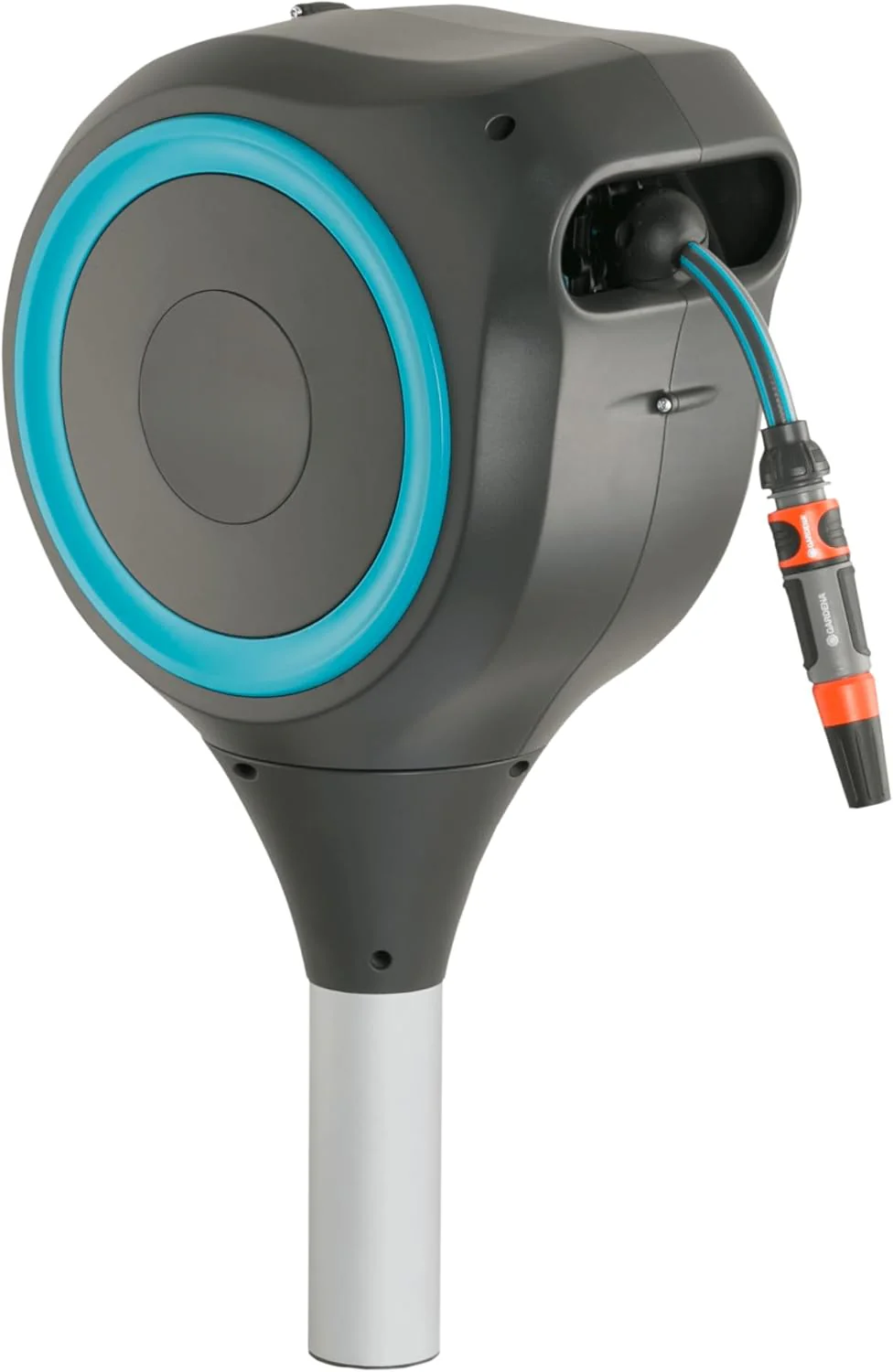 Automatic Retractable Garden Hose Reel – 66 ft x 1/2 in, Metal Spike, Turquoise