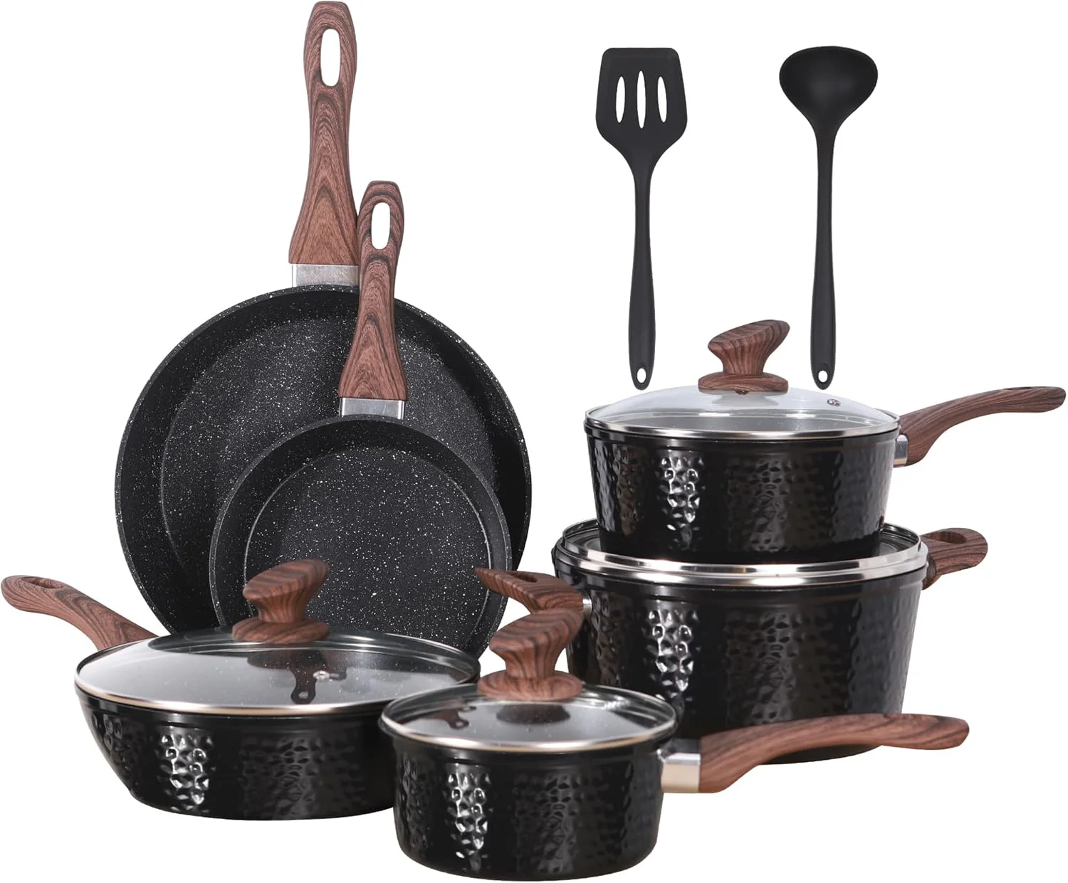 12 Piece Granite Black Nonstick Aluminum Induction Cookware Set