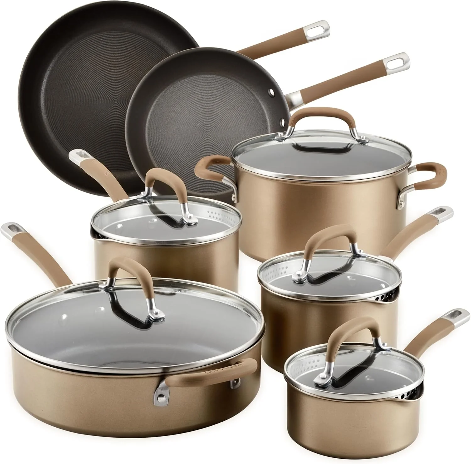 Professional Hard-Anodized Nonstick Induction Cookware Set, 12 Piece, Bronze