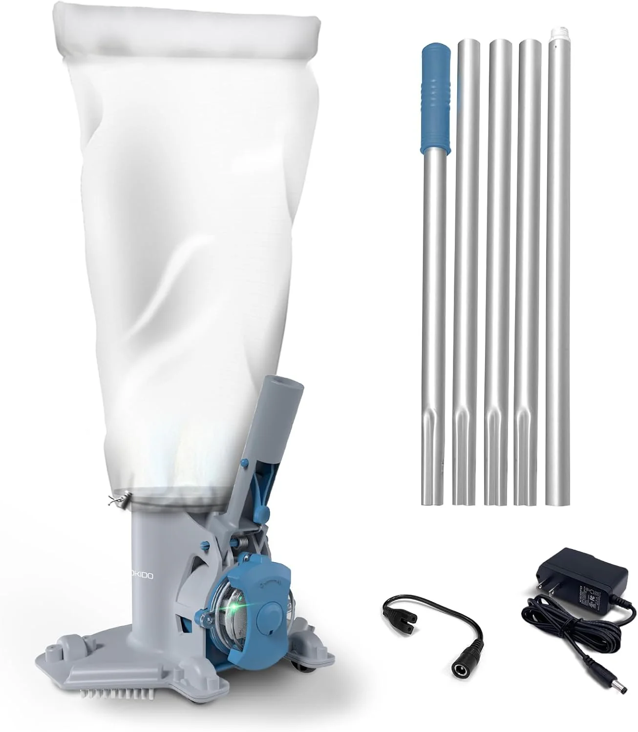 Kokido Cordless Pool Leaf Vacuum, 30 GPM, 75 Min Runtime, Grey & Blue – XV410