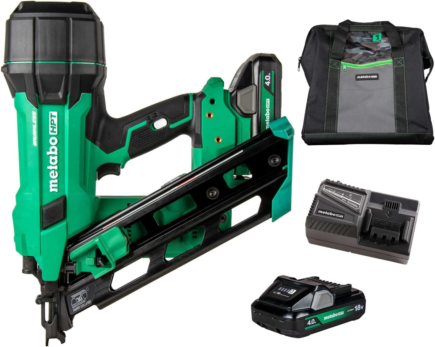 18V Cordless 30 Degree Paper Tape Framing Nailer Kit – 3-1/2 inch, 4.0Ah Battery