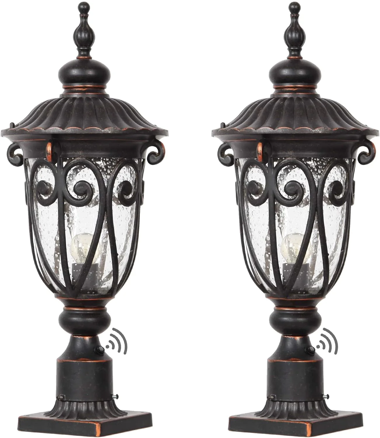 GOALPLUS 23in Vintage Bronze Outdoor Wall Sconce With Clear Seeded Glass Shade, 2 Pack – LM0519-DN-M-2P