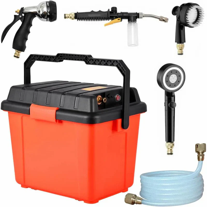 Portable Outdoor Shower System 6.6-Gallon High Pressure Battery Powered 12000mAh With Pump And Garden Hose Nozzles