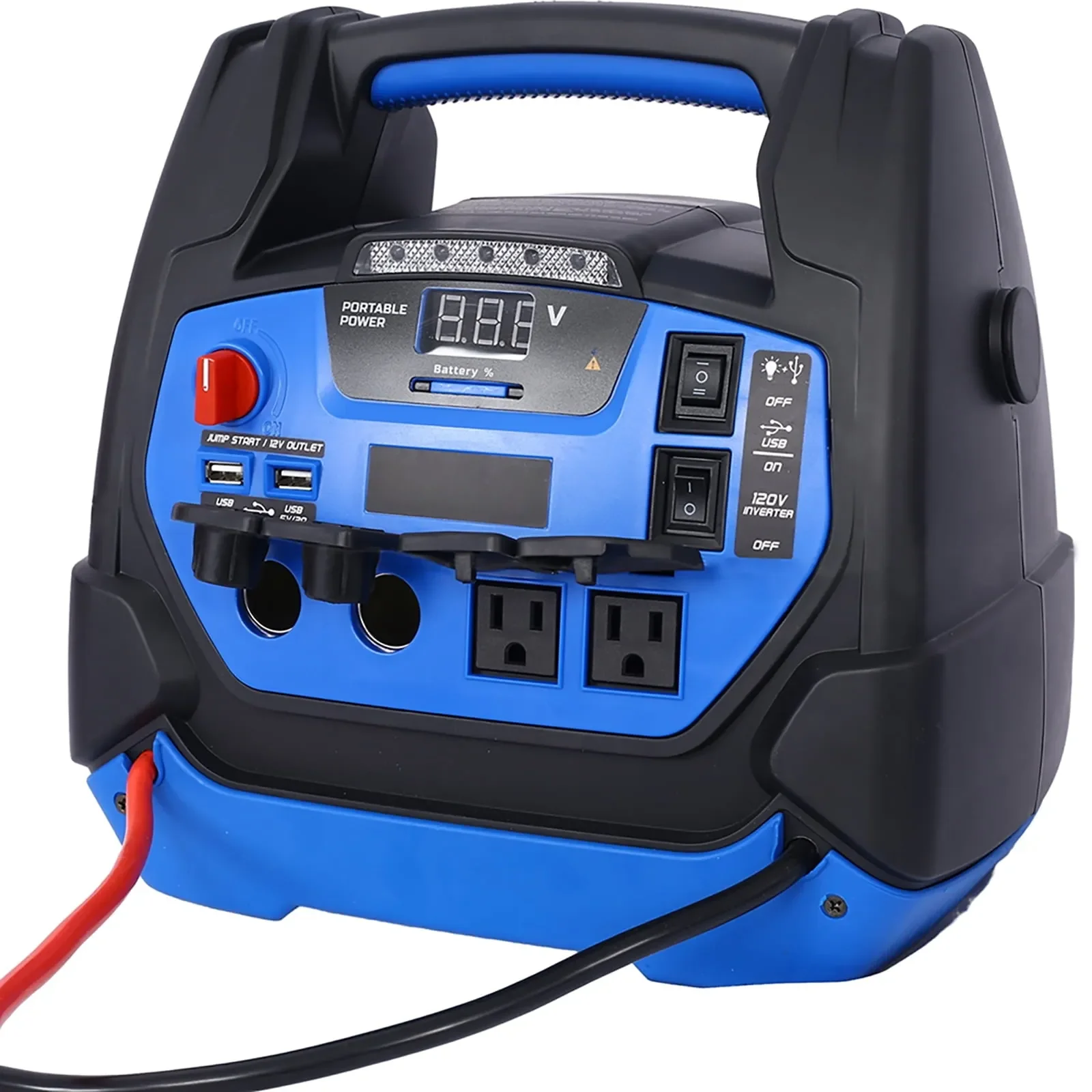 Rechargeable 1800 Amp Battery Jump Starter With Air Compressor Car Tire Inflator – Black And Blue