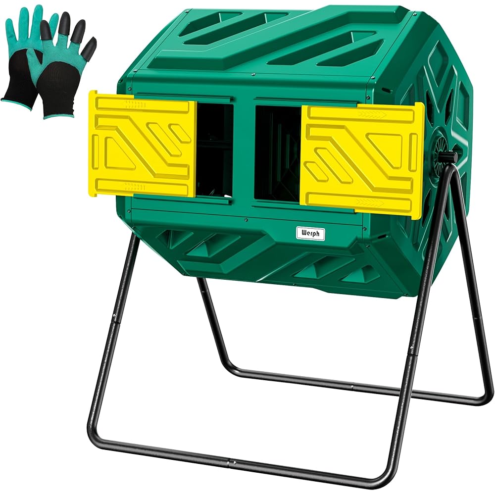 Werph Outdoor Dual Chamber Compost Tumbler, 43 Gallons, Green