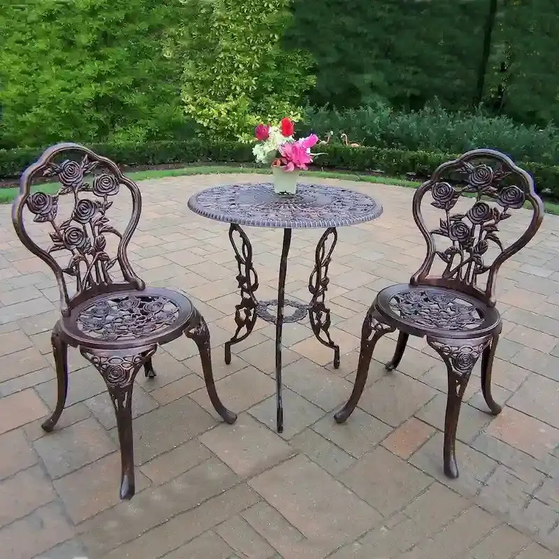 Camellia Cast Aluminum 3-Piece Bistro Set With Table And 2 Chairs – Antique Bronze