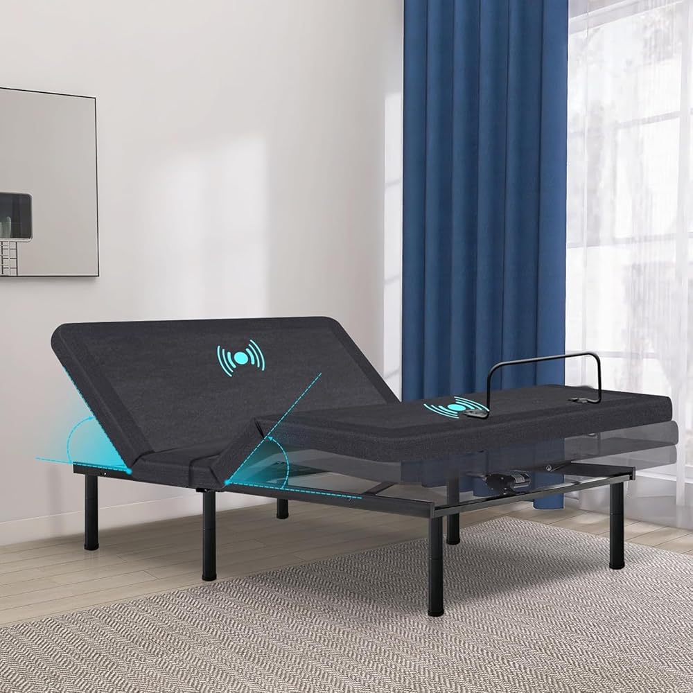 Vipbear Twin XL Adjustable Bed Frame, Black, 80 in x 38 in x 15 in, 750 lb Capacity – Massage And Voice Control