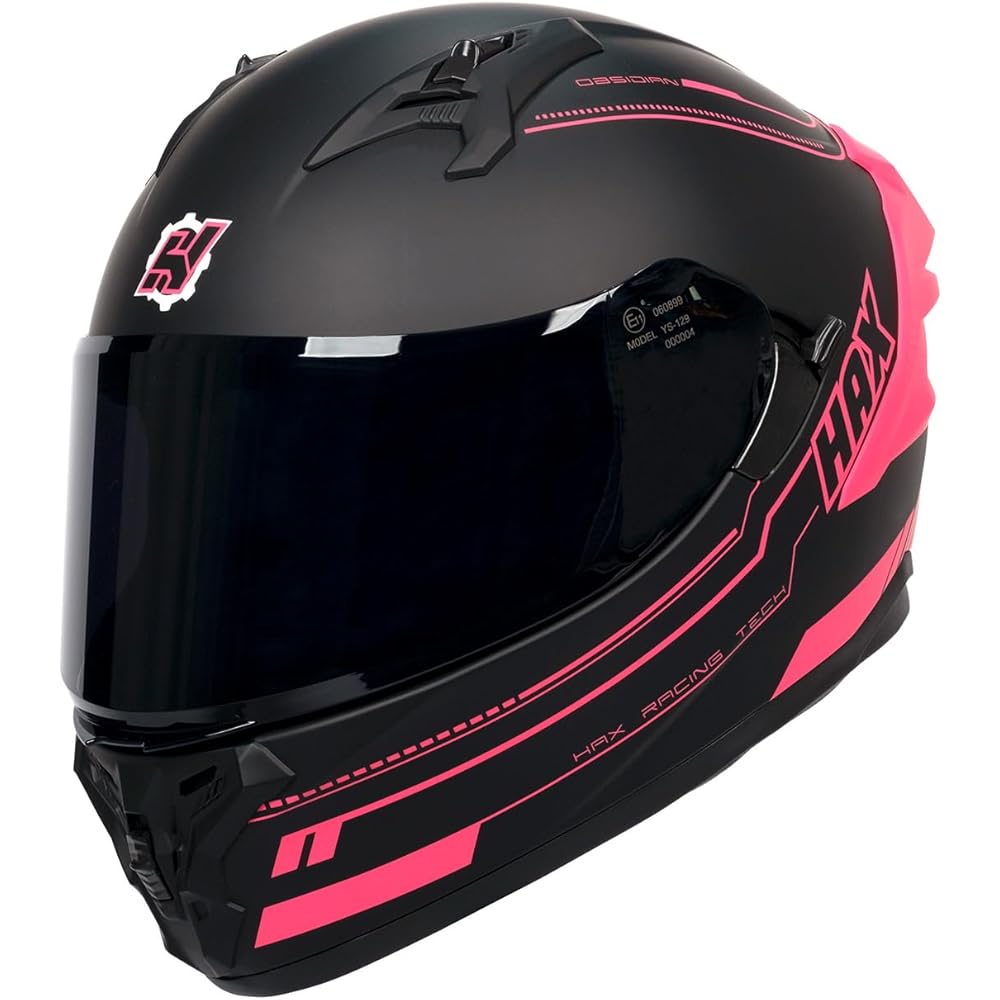 HAX Full Face Dual Visor Motorcycle Helmet, Matte Pink, Size S – Obsidian Pro