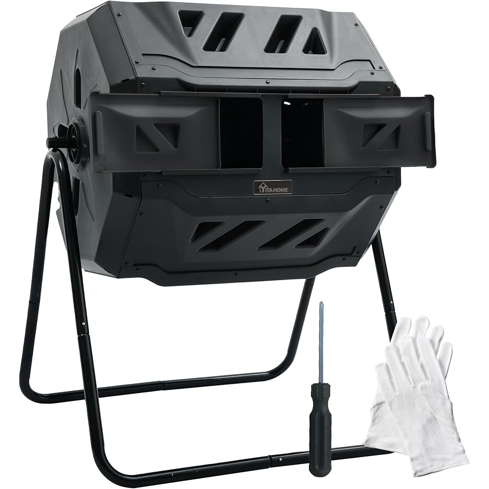 YITAHOME Dual Bin Tumbling Composter, 43 Gallon, Black