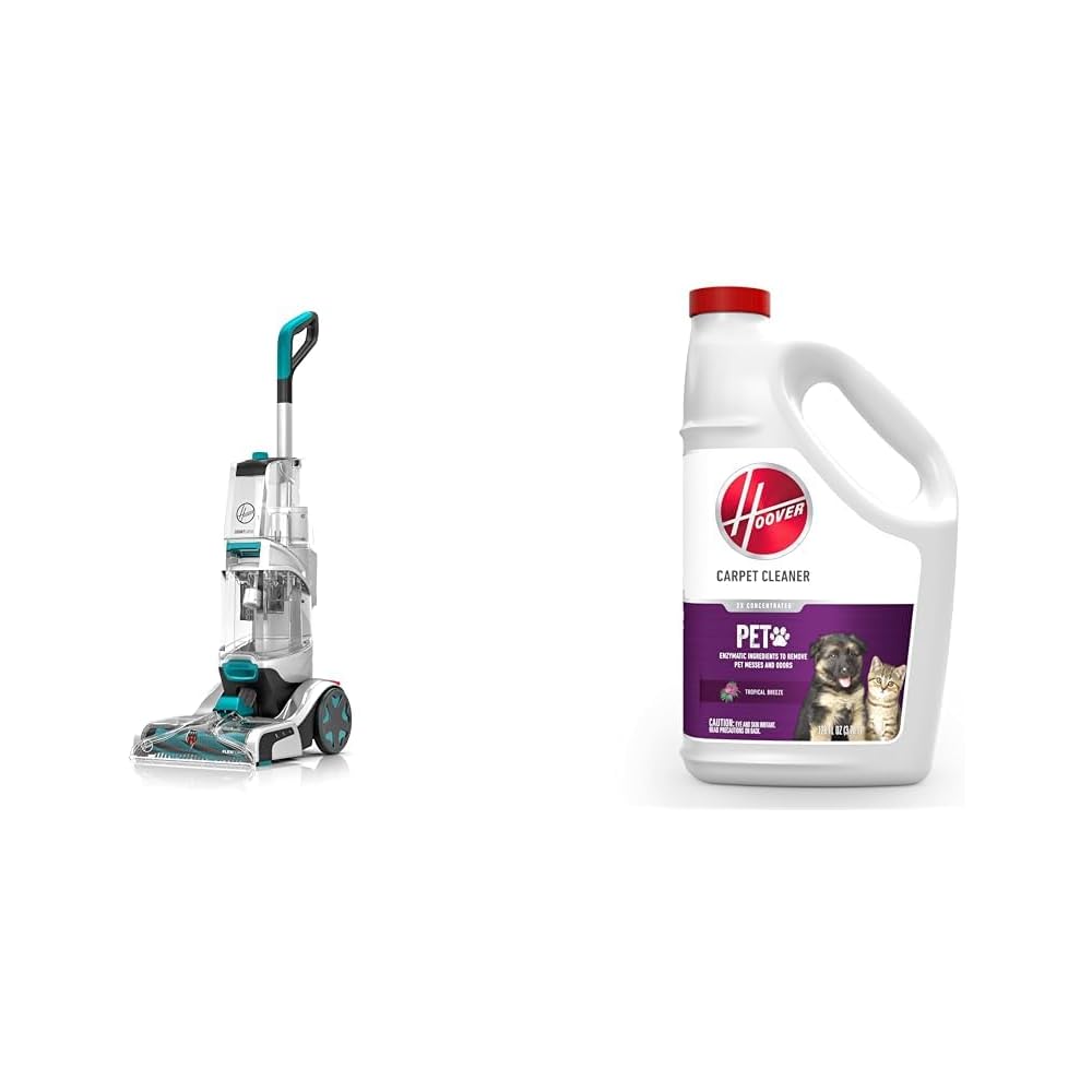 Hoover SmartWash Automatic Carpet Cleaner And Paws & Claws Shampoo Bundle, 128 Fl Oz, Turquoise And White – FH52000G AH30933