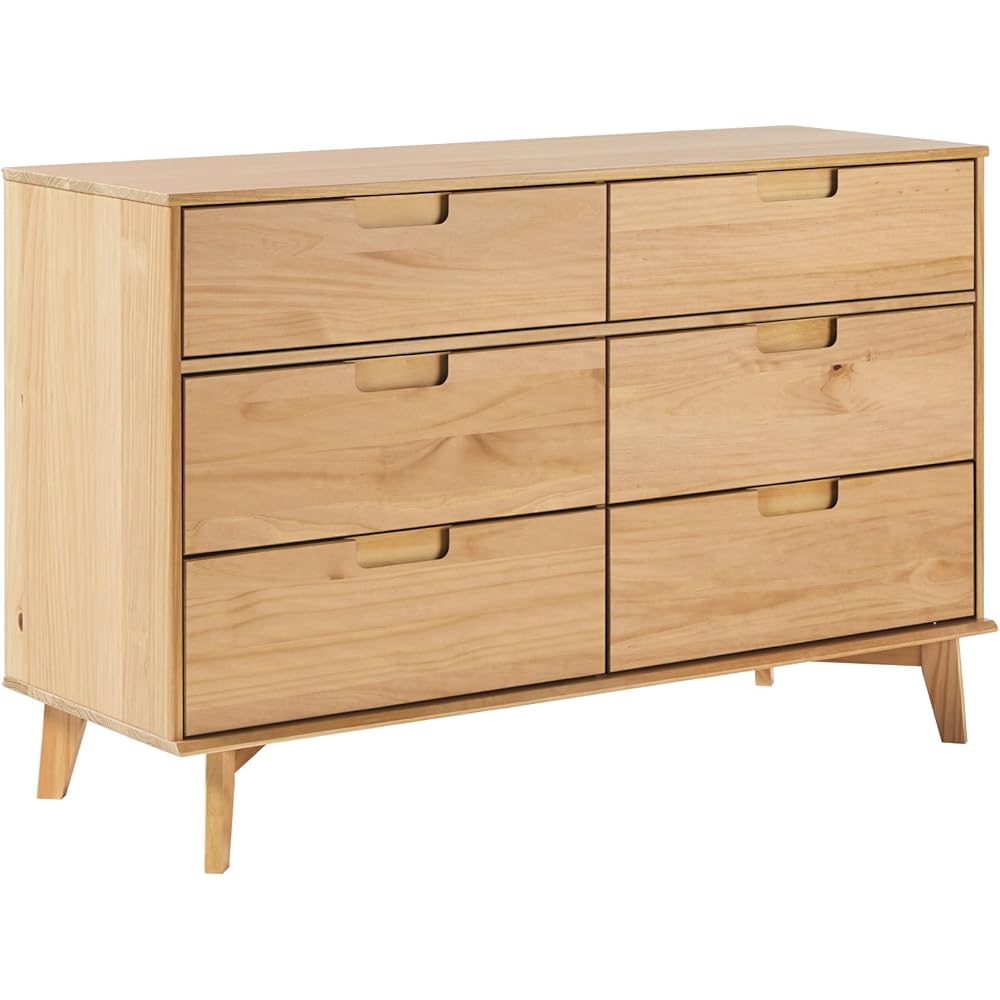 Walker Edison Sloane 6-Drawer Solid Pine Wood Dresser, 52 Inch, Natural Pine
