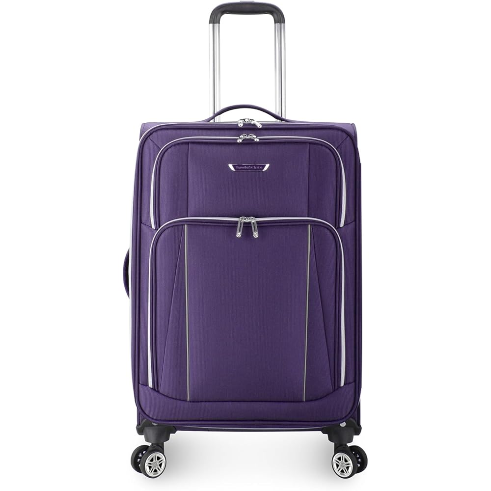 Traveler’s Choice Lares Softside Expandable Spinner Luggage, Purple, Checked 26-Inch