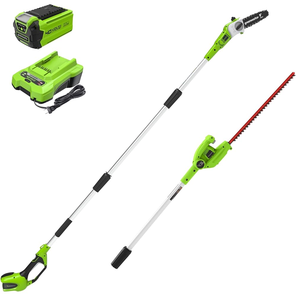 Greenworks 40V 8 in Pole Saw And 20 in Pole Hedge Trimmer Combo Kit With 2.0Ah Battery – Gen 1