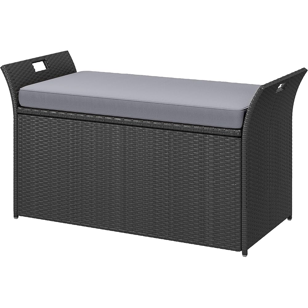 DWVO 90 Gallon Outdoor Storage Bench With Cushion, Black & Grey