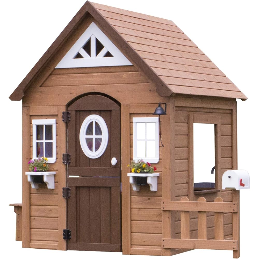 Backyard Discovery Cedar Wooden Kids Playhouse With Play Kitchen, Snack Bar And Picnic Bench – Aspen