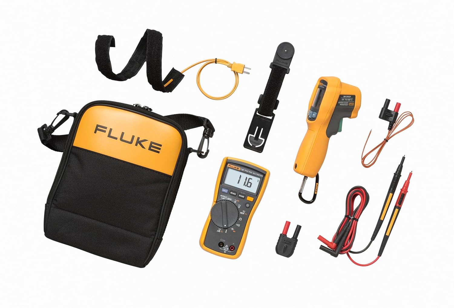 Fluke HVAC Multimeter And IR Thermometer Combo Kit, Yellow – 116/62 Max+