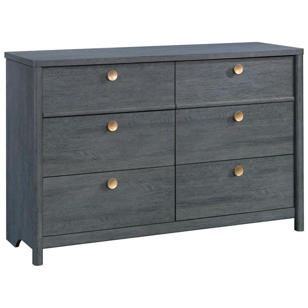 Sauder Dover Edge 6-Drawer Dresser, Denim Oak Finish – 50.95in W x 17.24in D x 32.8in H