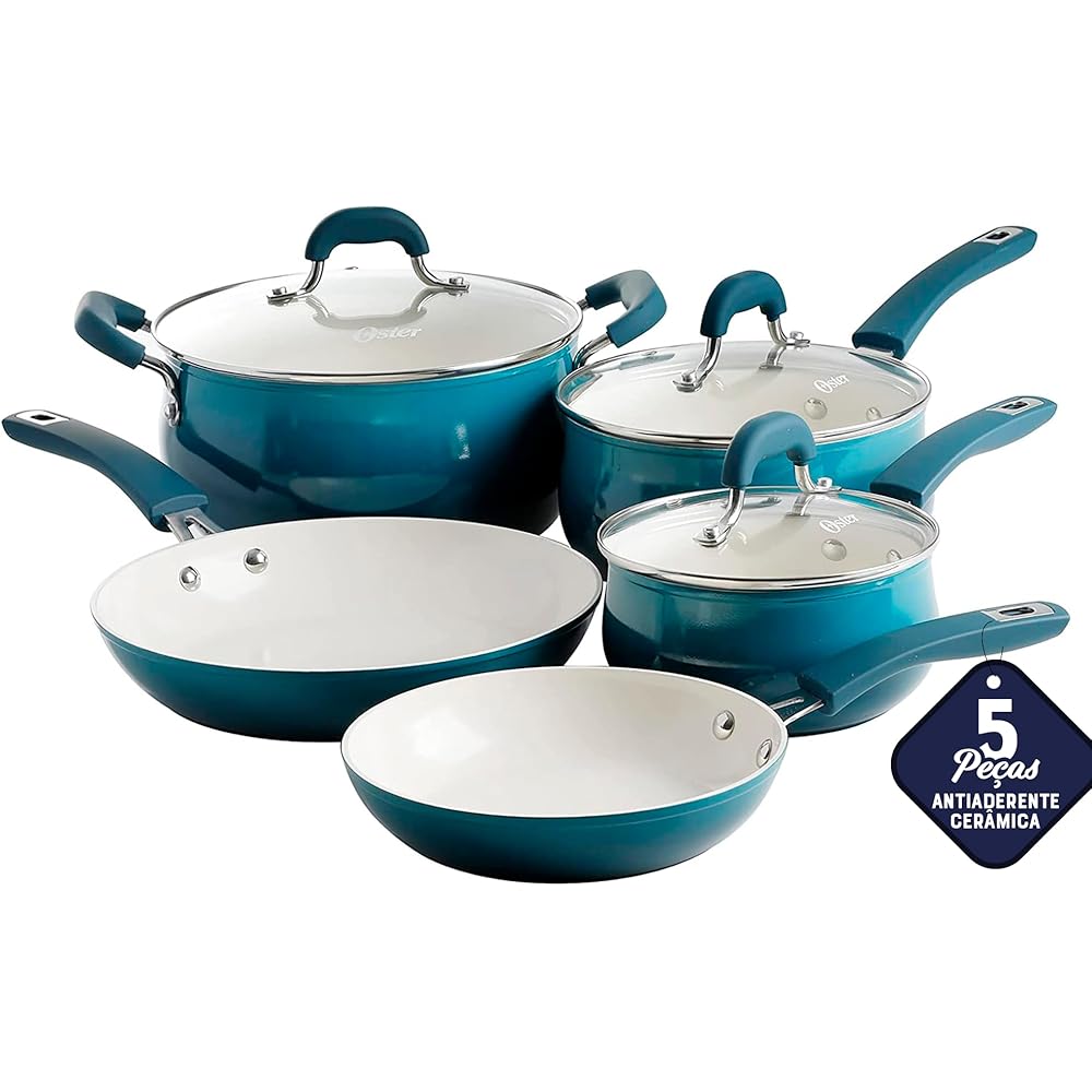 Oster 8 Pc Gradient Teal Forged Aluminum Ceramic Nonstick Cookware Set With Induction Base And Bakelite Handles – Corbett