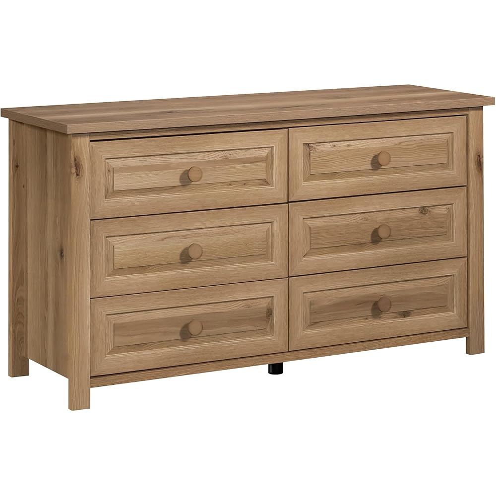 Sauder Hillmont Farm 6-Drawer Dresser, Timber Oak, 18.58in D x 58.66in W x 31.81in H