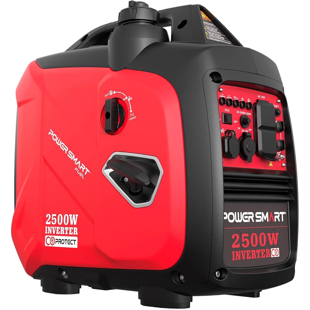 PowerSmart 2500-Watt Gas Powered Portable Inverter Generator With CO Sensor, 12in L x 20in W x 20in H – HB5020C