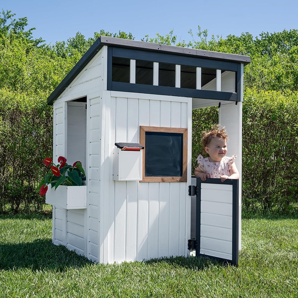 Backyard Discovery White Cedar Wooden Kids Playhouse With Play Kitchen, Chalkboard, Mailbox And Half Door – Caraway Cottage