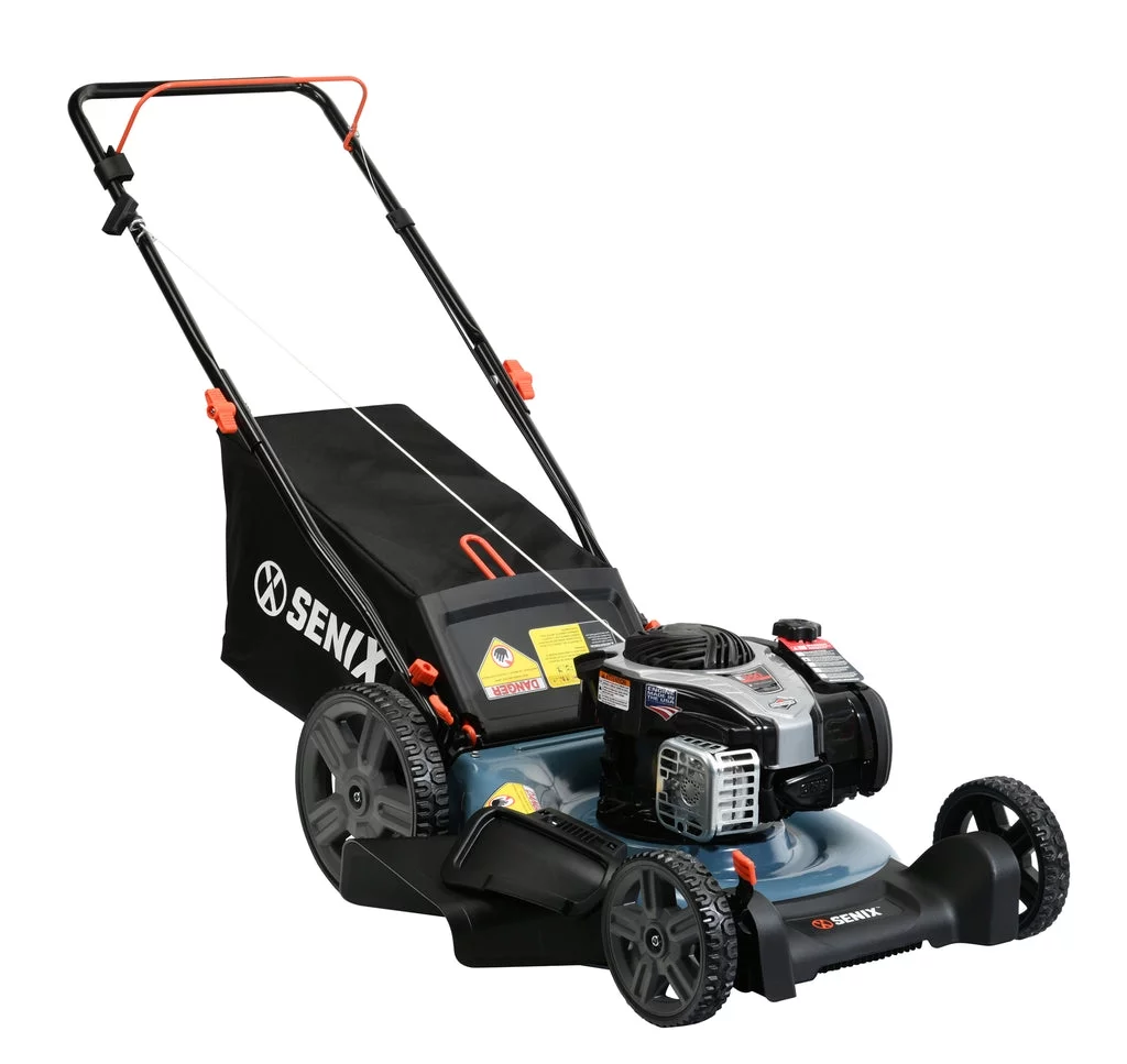 SENIX 21-Inch Push Lawn Mower, 140 cc 4-Cycle Briggs & Stratton Engine, 3-In-1, 11-Inch Rear Wheels – LSPG-M7