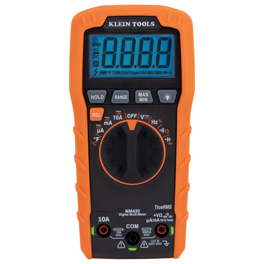 Klein Tools Digital Multimeter, Auto-Ranging TRMS, 600V AC/DC, 10A AC/DC, 50 MOhms Resistance – MM420