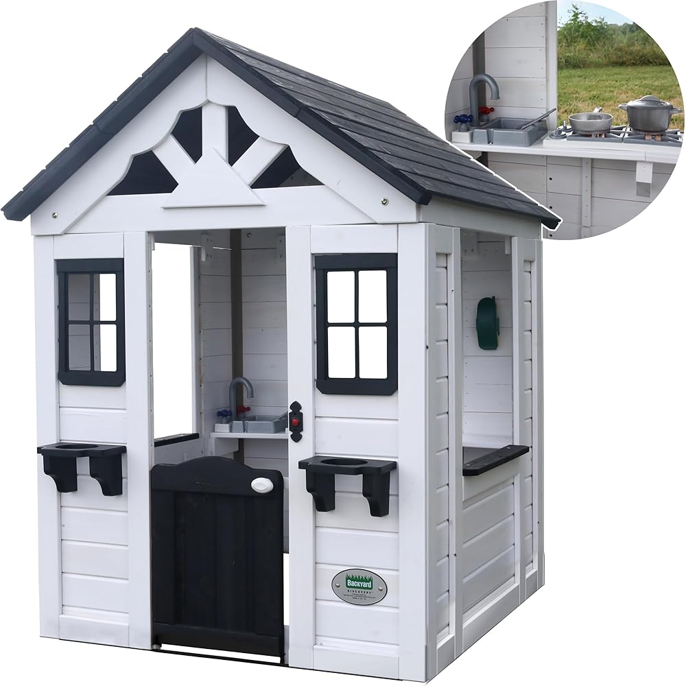 Backyard Discovery White Cedar Kids Playhouse With Play Kitchen – Sweetwater