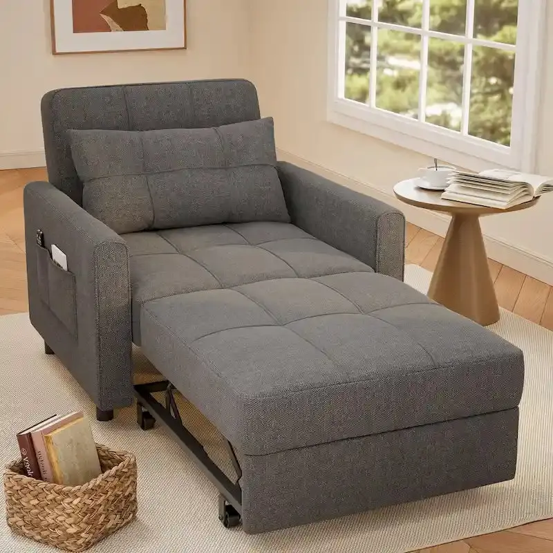 3-In-1 Convertible Sofa Bed Pull-Out Sleeper Foldable Lounge Chair – Dark Grey Or Grey