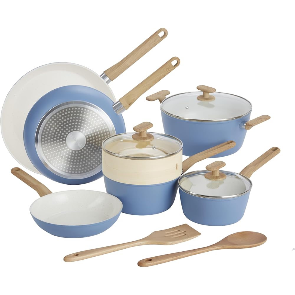 GoodCook Ceramic Titanium-Infused 12-Piece Cookware Set, Light Blue