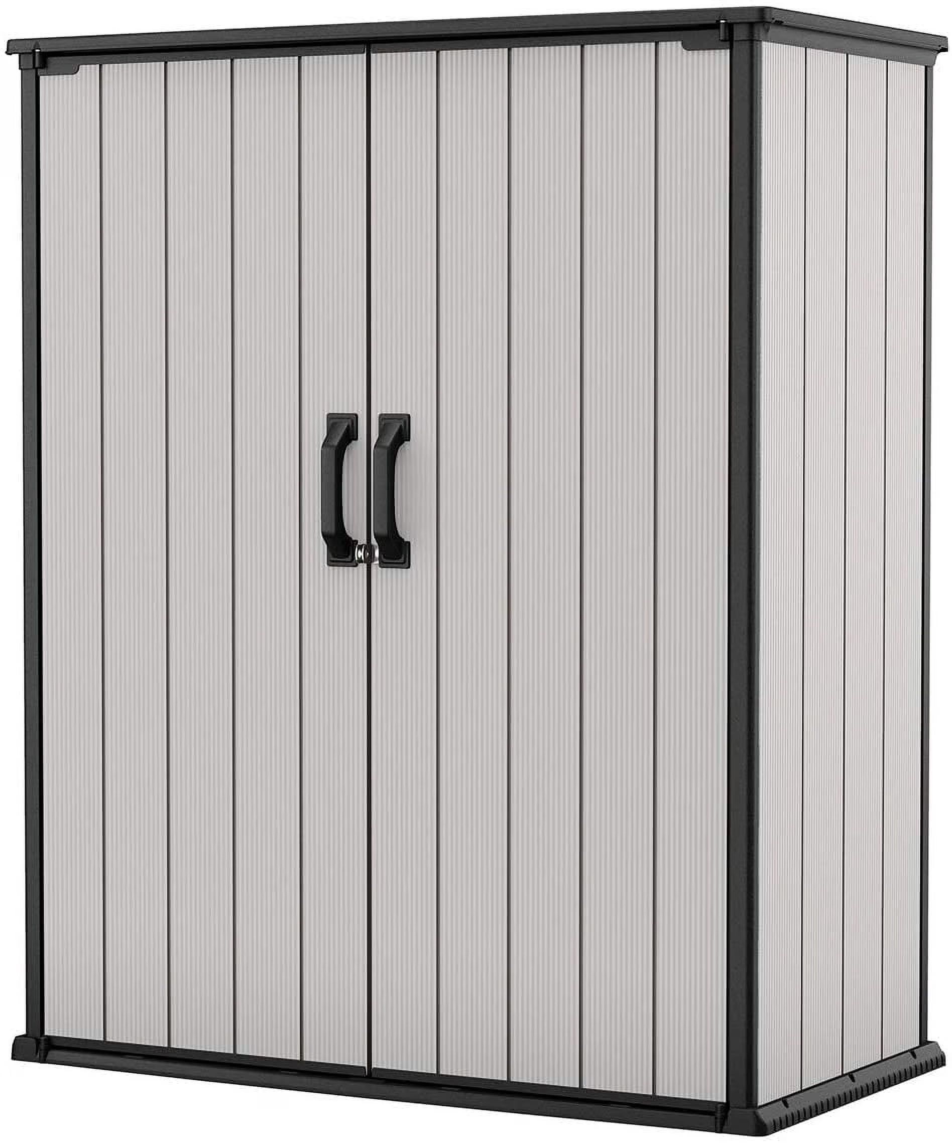 Keter Premier Tall Vertical Resin Outdoor Storage Shed With Floor And Locking Double Doors – Grey
