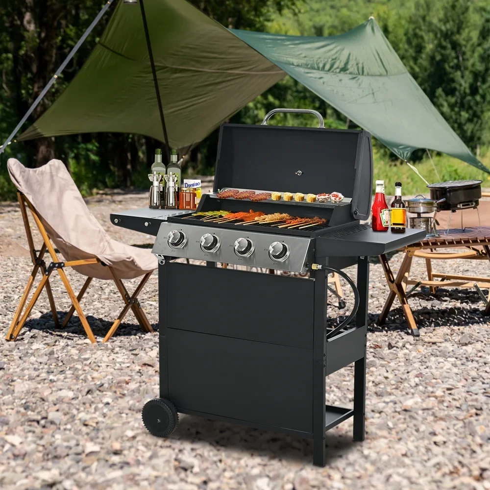 SEGMART 4 Burner Propane Gas Grill, Stainless Steel, 34,200 BTU – Patio Garden Barbecue Grill