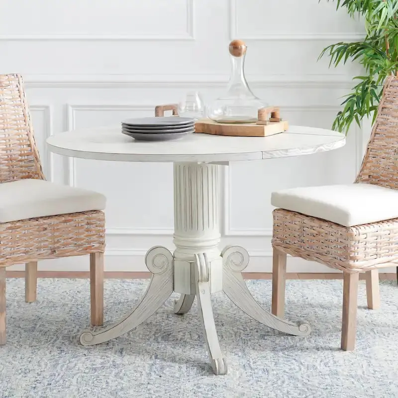 SAFAVIEH Jeane Drop-Leaf Dining Table, Antique White, 43 Inch Square Design