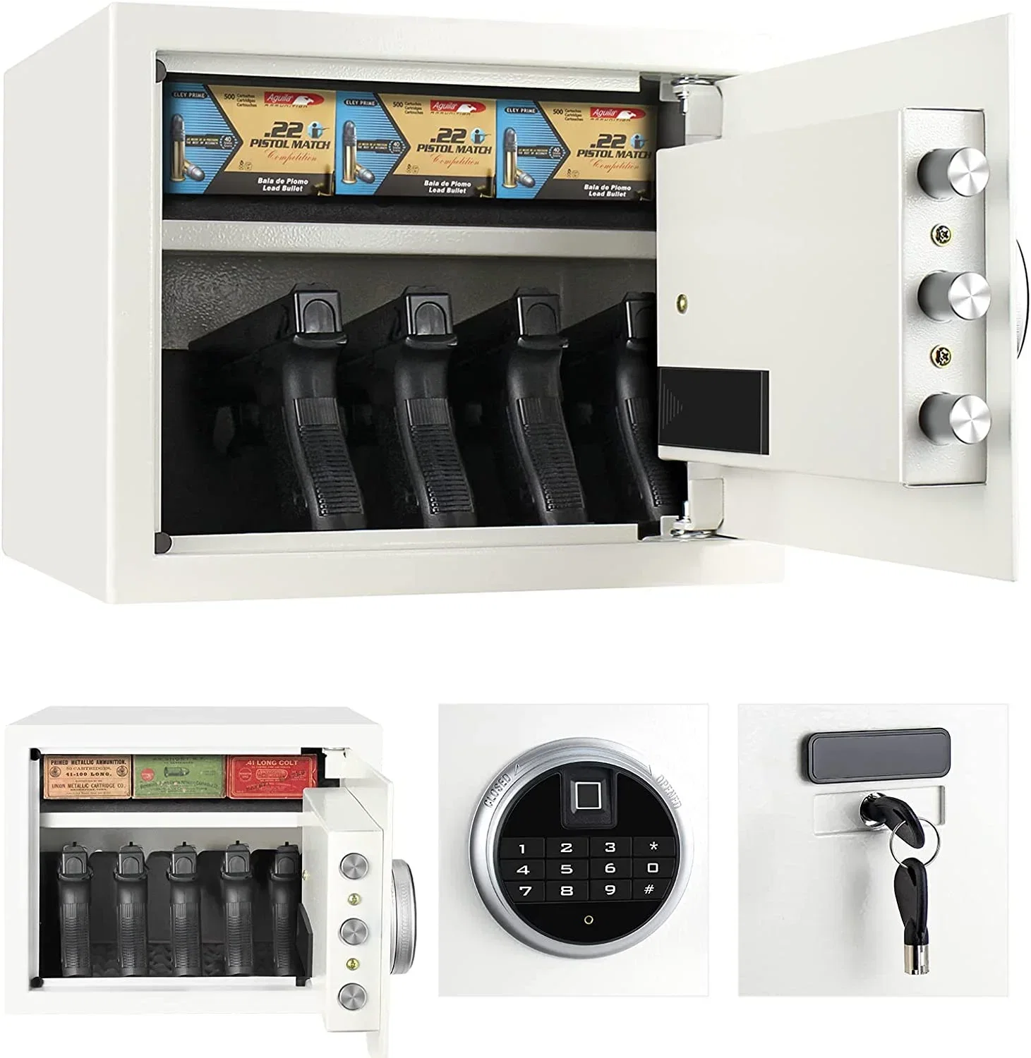Security Biometric Fingerprint Safe, Steel Lock Box, White – 0.9 Cubic Feet