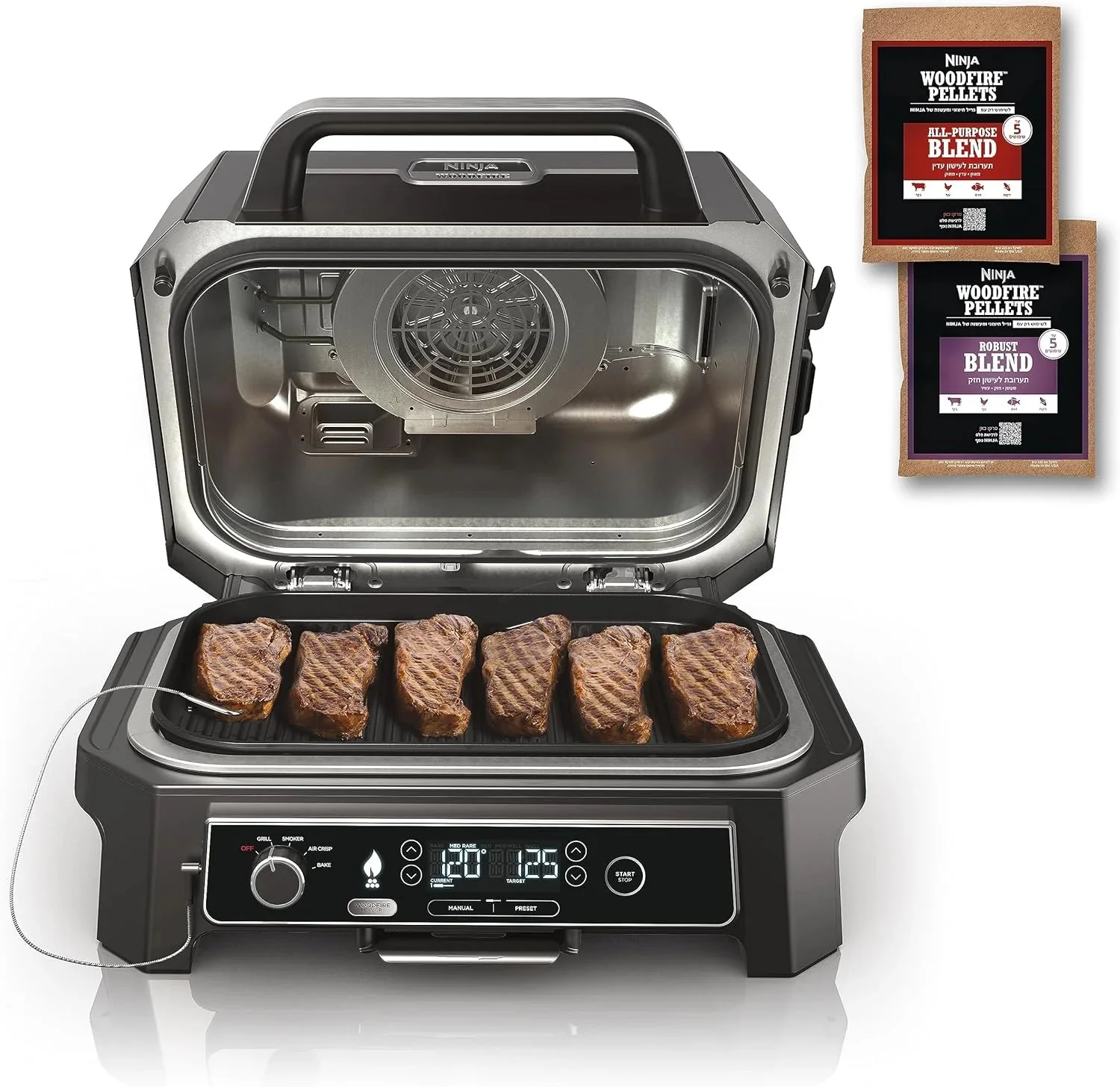 Ninja 7-in-1 Portable Electric Outdoor Grill And Smoker With Thermometer, Grey – OG751BRN
