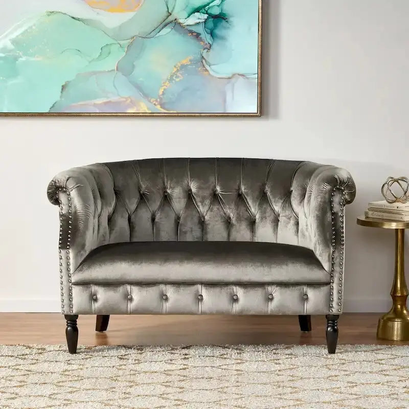 Christopher Knight Home Milani Velvet Tufted Scroll Arm Loveseat – 30.75 x 51.5 x 30.5 Inches