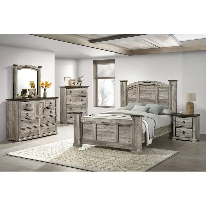 Aimon Rustic Gray 5-Piece Panel Bedroom Set – King Or Queen
