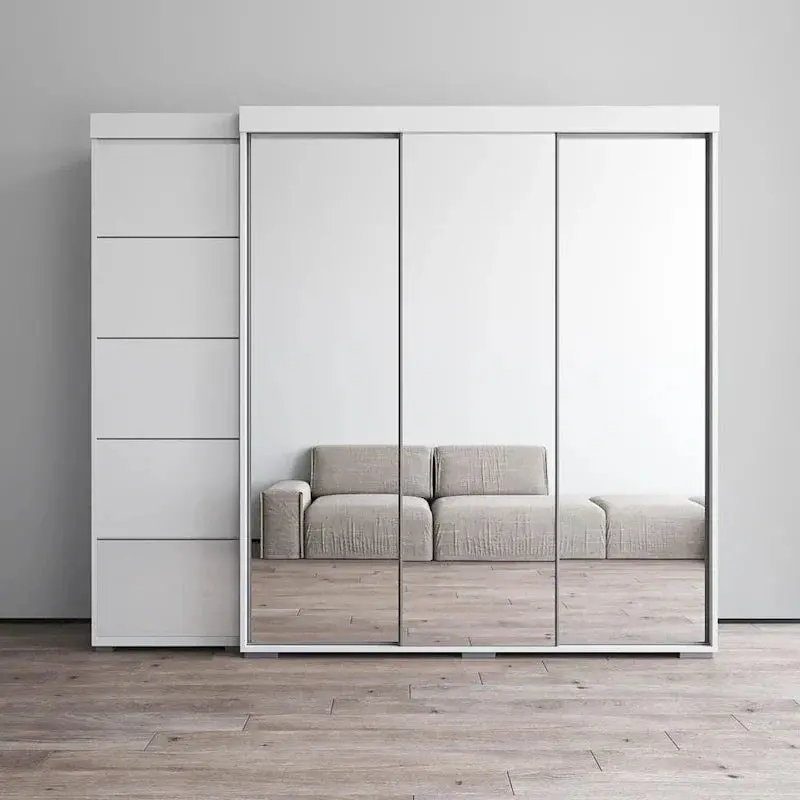Tri-Fold Full-Mirror Wardrobe Storage Cabinet, 81.1in x 94.1in x 26in